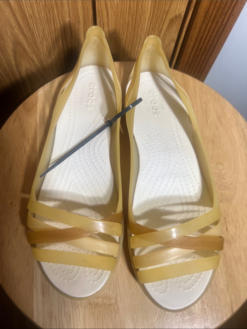 CROCS Women's Translucent Yellow Jelly Strappy Flats